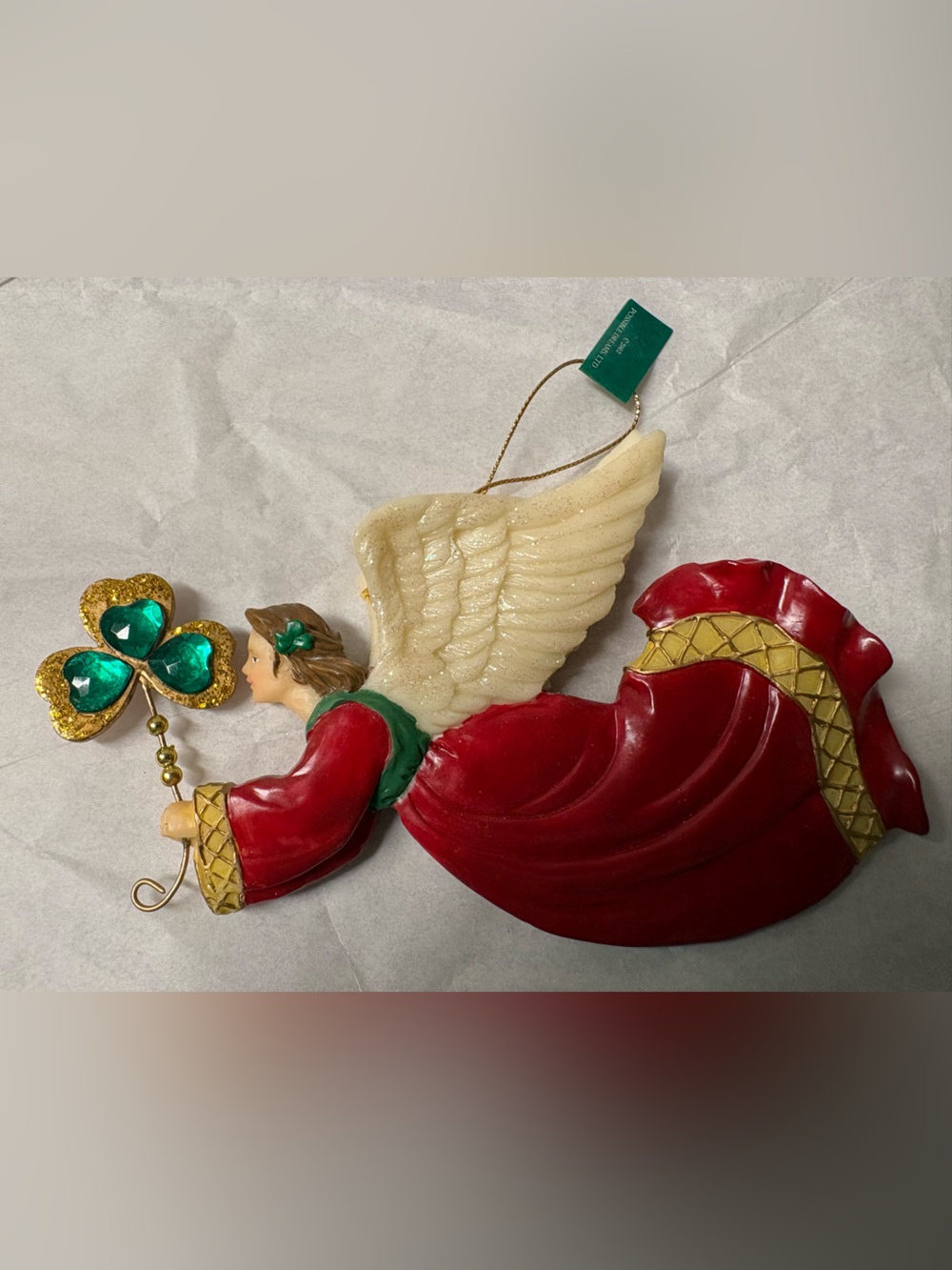 Possible Dreams Celtic Collection Angel Ornament with “Gemstone” Clover Staff